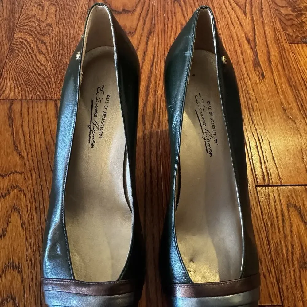VTG Etienne Aigner Womens 8N Pumps Green Metallic Stripe Made in Spain‎ Damage